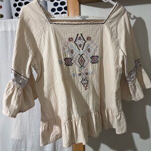 Moon River Beige Embroidered Blouse
